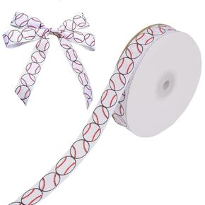 50 Yards Sports Baseball Ribbon, Red and White Striped, Grosgrain Fabric, Perfect for DIY Gift Wrap, Wedding Themed Party, Craft Decoration