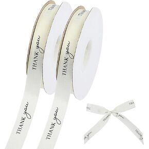2 Rolls Thank You Ribbon 0.8"×70 Yards White Grosgrain Ribbon for Gift Wrapping,Flower Bouquet,Wedding Gift Decorations,Box Decoration and Crafts