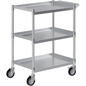 3 Shelf Stainless Steel Tubular Utility Cart | 15 in. Wide x 24 in. Long x 33 in High | Metal Utility Cart on Wheels with Handle | NSF