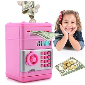 Kids Piggy Bank,Large Capacity and Auto-Scroll Function Electronic Cash Coin Money Saving Box,ATM Machine Money Bank Toy for Kids Aged 3 4 5 6 7 8 9 10 11 12 13 14 Boys and Girls (Black)