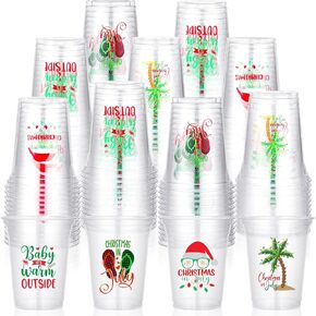Yaomiao 50 Pcs Christmas in July Disposable Plastic Cups Baby Its Warm Outside Clear Cups Summer July Christmas Decorations Tropical Christmas Cups Christmas in July Party Supplies, 12oz(Lovely)