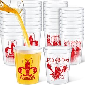 24 Pcs Plastic Crawfish Cups 16 oz Reusable Thick Crawfish Boil Party Supplies Clear Drinking Cups for Birthday Lobster Seafood Party Decorations Favors Gift
