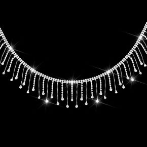 2 Yard Rhinestone Fringe Trim, Rhinestone Trim Ribbon Tassel Belt Chain, Silver Fringe Trims for Clothing Accessories and DIY Craft Decoration, Sparkle Diamond Beaded Fringes for Sewing