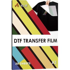 A-SUB DTF Transfer Film A3(11.7x16.5 Inch) - 30 Sheets Double Sided Matte DTF Transfer Film for Sumblimation or DTF Inkjet Printer, Direct to Film PET Transfer Paper for T shirts Textile