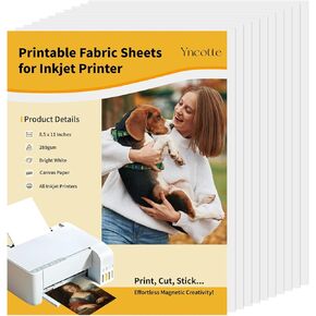 10Pcs Canvas Printer Paper for Inkjet Printers, 8.5x11" Bright White 280gsm Printable Fabric Sheets, Tear-Resistant - Compatible with Photo, Art, Sketch Printing
