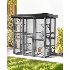 Catio Outdoor Cat Enclosure, 71" Large Cat House for Multiple Cats with Waterproof Roof, 3 Tier Cat Cage with 6 Platform for Patio, Yard, Graden