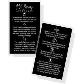 IV Intravenous Therapy Infusion Aftercare Card | 50 Pack | 2x3.5" inch Business Size Card | Drip Vitamin IV Supplies | IV Therapy Infusion Mobile Patient Black Card Design