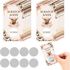 Sursurprise 50 PCS Highland Cow Scratch Off Cards, Highland Cow Party Game, Highland Cattle Lottery Prize Raffle Tickets for Farm Animal Holy Cow Birthday Baby Shower