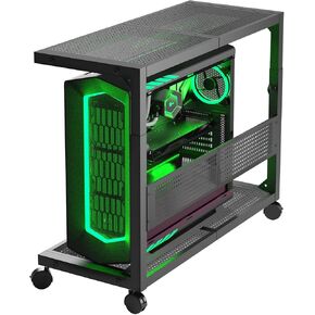 Moricher Computer Tower Stand - Height Adjustable 2-Tier ATX-Case PC Stand Printer Rack Pegboard with Rolling Wheels & Mousepad for Home Office Gaming Accessories
