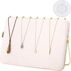 Mornajina 14 x 10 inches Necklace Display Stands for Selling, Double-sided Velvet Necklace Display for Vendors Craft Show Display Stands Chain Jewelry Necklace Organizer Stand Holder (Beige, 2 Packs)