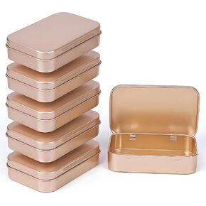 Small Metal Box with Lid Rose Gold-6 PCS Cookie Tins Metal Tins with Lids Lens Wipes Storage Container Black Mini Portable Box Empty Hinged Tin for organize Jewelry,Crafts +Label paper