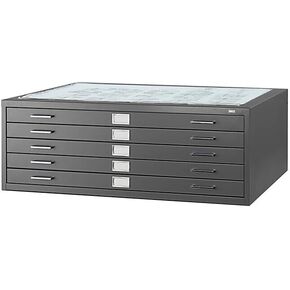 Art Nouveau Allure Flat File Home Office Cabinets, Featuring Five Large-Capacity Drawers with Case-Hardened Ball-Bearing Rollers, Steel, Black, 46 1/2 in. W X 35 1/2 in. X 16 1/2 in. H