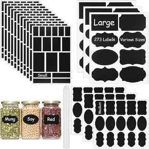 273 PCS ملصقات للجرار ، ملصقات مقاومة للطباشير المقاومة للماء لحاويات الطعام والزجاجات وملصقات السبورة مع علامة طباشير قابلة للمحو (أسود)
