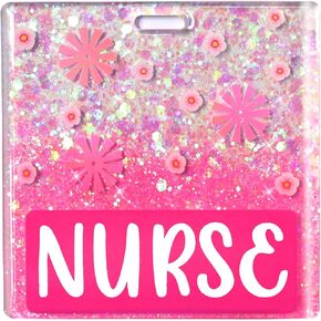 RN Badge Buddy Card Ombre Glitter Horizontal Badge Identification Tags for RN Nurse (Blue RN)
