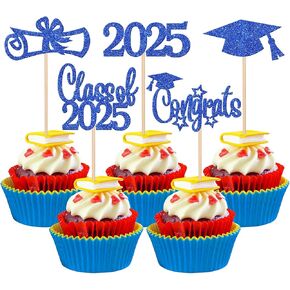 30 PCS 2025 Graduation Theme Cupcake Toppers Glitter Diploma Congrats 2025 Graduation Cap Cupcake Picks Class of 2025 Cake Decorations for 2025 Graduation Theme Party Supplies Black