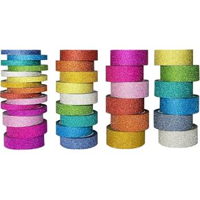 Funincloud Glitter Washi Tape Set Metallic Decorative Craft Tape 36 Rolls Colored Masking Tape for Scrapbook DIY Art Craft Supplies Gift Decor