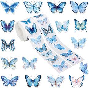 1000Pcs Blue Butterfly Stickers Roll Spring Butterfly Seal Stickers Self-Adhesive Label Decals for Craft Scrapbook Envelope Card Party Favor Decor, 2 Rolls