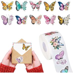 500 Sheets Butterfly Flowers Stickers Roll Fun Summer Colorful Butterfly Flowers Round Seal Labels 1.25 Inch Cute Self-Adhesive Gift Stickers for Kids Teens for Scrapbook Envelopes