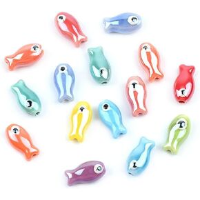 Decoendiy 50 Pcs Ceramic Porcelain Beads - Colorful Fish & Ocean Animal Shaped Loose Beads for DIY Bracelets & Necklaces Crafts