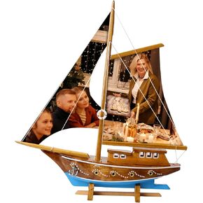 Personalized Sail Printed Handmade Wooden Ship - Yacht Model, Sailing Boat Model, Traditional Maritime Miniature, Model Ship Art, Nautical Home Decoration and Meaningful Gift for Special Days 2 Sail
