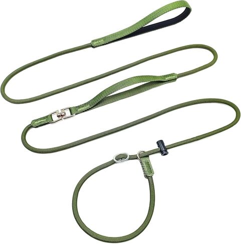 Slip Lead Dog Leash with Double Handles, 7.5FT Training Lead with 360° Swivel Anti-Tangle, Gentle Contorl Leash and Collar for Small Medium Dogs No Pull Walking (Army Green) in Saudi Arabia