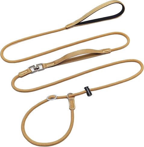 Slip Lead Dog Leash with Double Handles, 7.5FT Training Lead with 360° Swivel Anti-Tangle, Gentle Contorl Leash and Collar for Small Medium Dogs No Pull Walking (Army Green) in Saudi Arabia