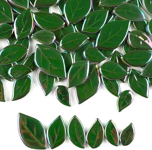 200g/7oz Colorful Leaves Ceramic Mosaic Tiles, DIY Creative Leaf Mosaic Tiles, DIY Handmade Plate vase Cup, Mosaic Crafting Supplies-Green in Saudi Arabia