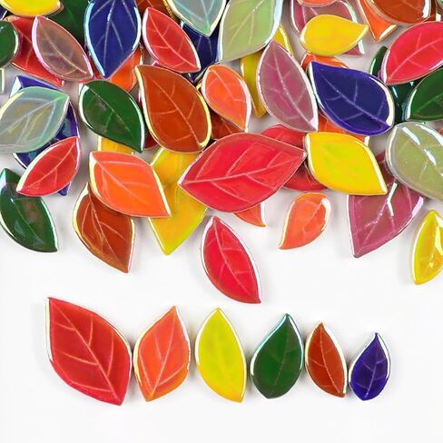 200g/7oz Colorful Leaves Ceramic Mosaic Tiles, DIY Creative Leaf Mosaic Tiles, DIY Handmade Plate vase Cup, Mosaic Crafting Supplies-Green in Saudi Arabia