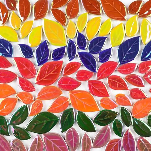200g/7oz Colorful Leaves Ceramic Mosaic Tiles, DIY Creative Leaf Mosaic Tiles, DIY Handmade Plate vase Cup, Mosaic Crafting Supplies-Green in Saudi Arabia