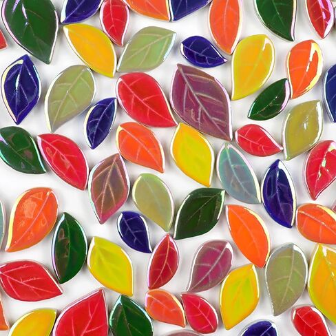 200g/7oz Colorful Leaves Ceramic Mosaic Tiles, DIY Creative Leaf Mosaic Tiles, DIY Handmade Plate vase Cup, Mosaic Crafting Supplies-Green in Saudi Arabia