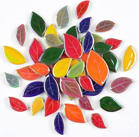 200g/7oz Colorful Leaves Ceramic Mosaic Tiles, DIY Creative Leaf Mosaic Tiles, DIY Handmade Plate vase Cup, Mosaic Crafting Supplies-Green in Saudi Arabia