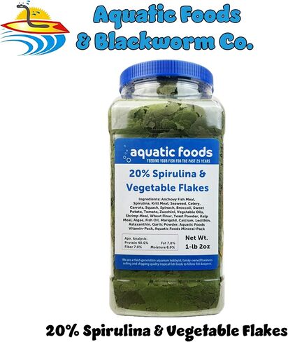 Aquatic Foods Inc. Premium Spirulina & Vegetable Flakes with 20% Spirulina for African Cichlids, Angle Fish, All Tropical Fish Also Pellet Mix, Wafer Mix Included…6oz in Saudi Arabia