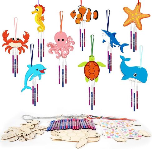 Wooden Ocean Animals Wind Chime Kit Make Your Own Sea Animal Crafts Coloring DIY Wind Chime kit for Summer Activities Birthday Favor School Home Art Party Decorations 9 Pack in Saudi Arabia