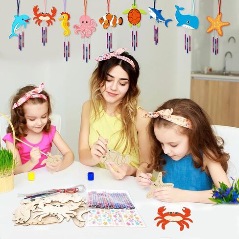 Wooden Ocean Animals Wind Chime Kit Make Your Own Sea Animal Crafts Coloring DIY Wind Chime kit for Summer Activities Birthday Favor School Home Art Party Decorations 9 Pack in Saudi Arabia