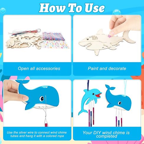Wooden Ocean Animals Wind Chime Kit Make Your Own Sea Animal Crafts Coloring DIY Wind Chime kit for Summer Activities Birthday Favor School Home Art Party Decorations 9 Pack in Saudi Arabia