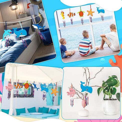 Wooden Ocean Animals Wind Chime Kit Make Your Own Sea Animal Crafts Coloring DIY Wind Chime kit for Summer Activities Birthday Favor School Home Art Party Decorations 9 Pack in Saudi Arabia
