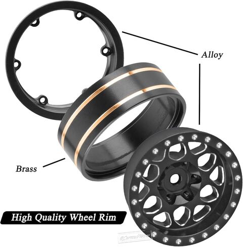 1.3 "إطارات عجلة Beadlock تم تعيينها لـ 1/18 1/24 SCX24 TRX4M RC CRAWLER CAR ، Alloy RC RIMS RINGS RINGS جميع إطارات RC TIRES ، قوس قزح in Saudi Arabia