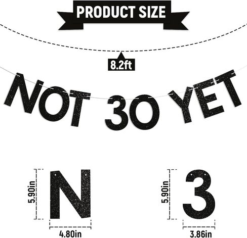 Not 30 Yet Banner - Last Year In My 20s, Happy 29th Birthday Banner, Cheer to 29 Years, Funny 29th Birthday Party Decorations Black Glitter in Kuwait