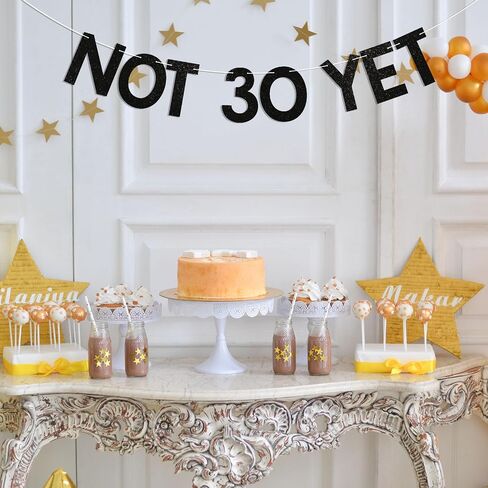 Not 30 Yet Banner - Last Year In My 20s, Happy 29th Birthday Banner, Cheer to 29 Years, Funny 29th Birthday Party Decorations Black Glitter in Kuwait