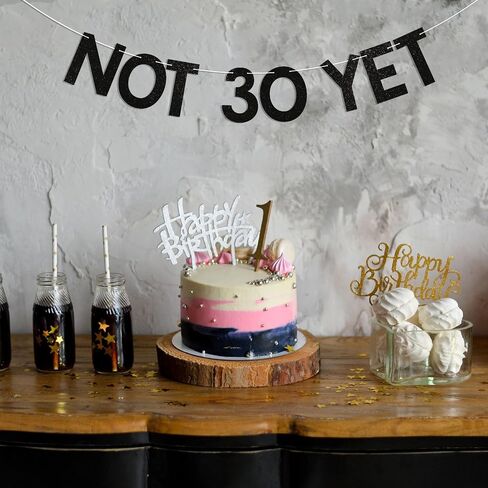 Not 30 Yet Banner - Last Year In My 20s, Happy 29th Birthday Banner, Cheer to 29 Years, Funny 29th Birthday Party Decorations Black Glitter in Kuwait
