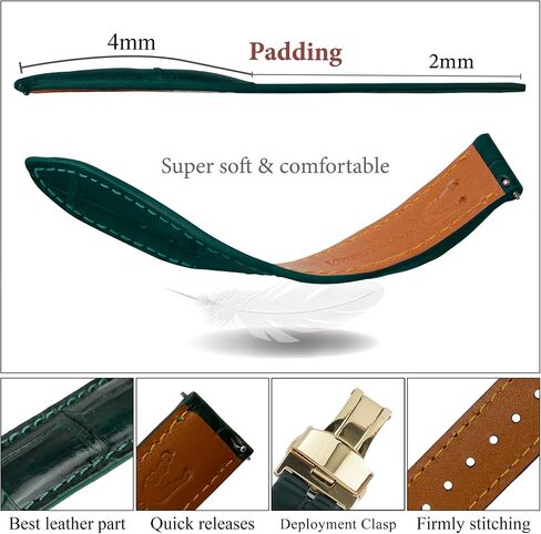 18mm Black Alligator Belly Leather Watch Band Deployment Clasp Men Quick Release Crocodile Exotic Replacement Wristwatch Strap Premium Handmade DH-01D-S-18MM in Kuwait