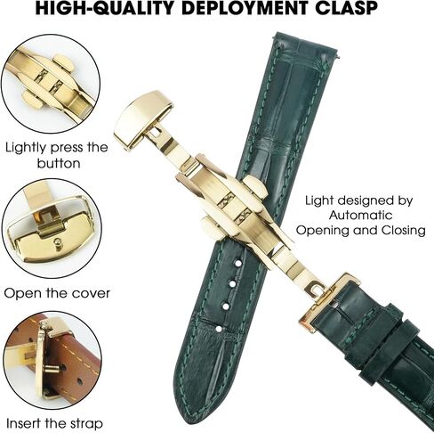 18mm Black Alligator Belly Leather Watch Band Deployment Clasp Men Quick Release Crocodile Exotic Replacement Wristwatch Strap Premium Handmade DH-01D-S-18MM in Kuwait