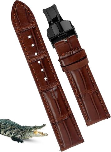 18mm Black Alligator Belly Leather Watch Band Deployment Clasp Men Quick Release Crocodile Exotic Replacement Wristwatch Strap Premium Handmade DH-01D-S-18MM in Kuwait