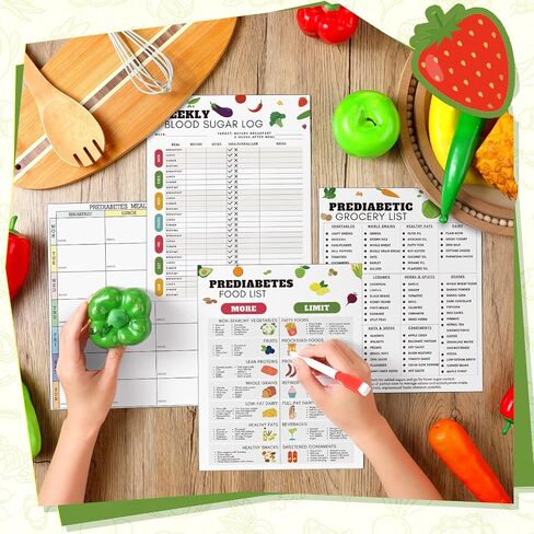 Xuhal 4 Pcs Prediabetic Grocery Lists Chart Magnet Fridge 8.3 x 11 Prediabetic Meal Planner Magnetic Grocery Food Journal Log Blood Glucose Values Record Sheet with 3 Dry Erase Pens in Saudi Arabia
