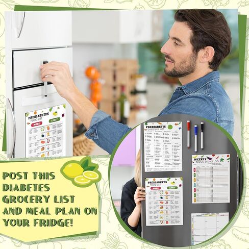 Xuhal 4 Pcs Prediabetic Grocery Lists Chart Magnet Fridge 8.3 x 11 Prediabetic Meal Planner Magnetic Grocery Food Journal Log Blood Glucose Values Record Sheet with 3 Dry Erase Pens in Saudi Arabia