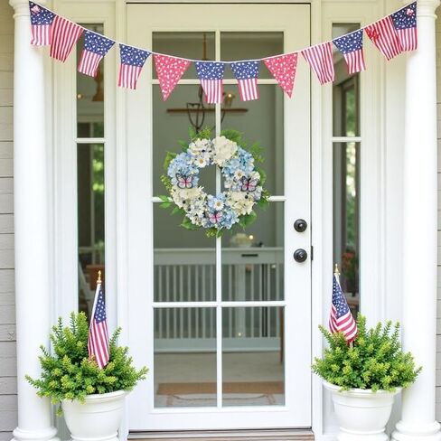 Valery Madelyn Pre-Lit Hydrangea Spring Wreaths for Front Door with Lights, 24 Inch Blue and White Artificial Flowers Wreath for Wall Window Home Porch Indoor Wedding Anniversary Summer Festival Decor in Kuwait