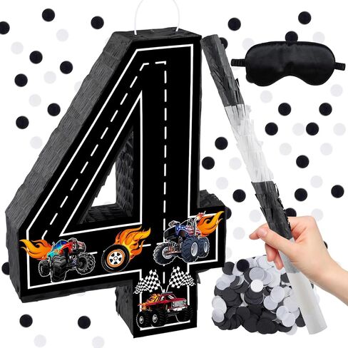 Truck Number 4 Pinata, Truck Birthday Decorations with 16 Inch Piñata Stick Blindfold Confetti for 4th Birthday Party Supplie in Saudi Arabia