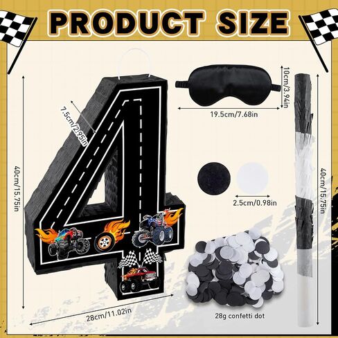 Truck Number 4 Pinata, Truck Birthday Decorations with 16 Inch Piñata Stick Blindfold Confetti for 4th Birthday Party Supplie in Saudi Arabia