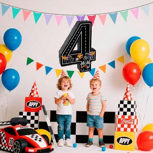 Truck Number 4 Pinata, Truck Birthday Decorations with 16 Inch Piñata Stick Blindfold Confetti for 4th Birthday Party Supplie in Saudi Arabia