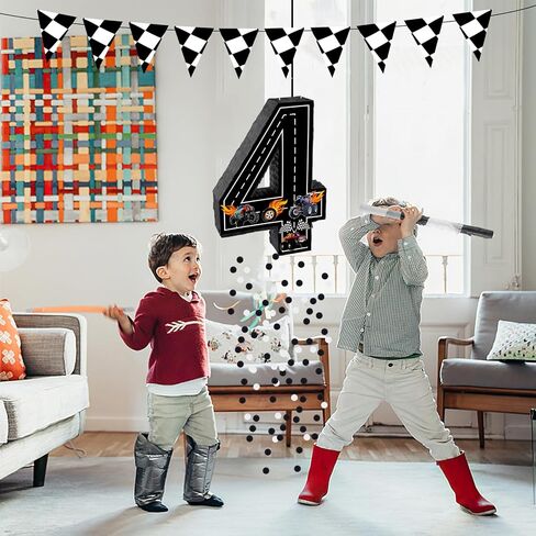 Truck Number 4 Pinata, Truck Birthday Decorations with 16 Inch Piñata Stick Blindfold Confetti for 4th Birthday Party Supplie in Saudi Arabia